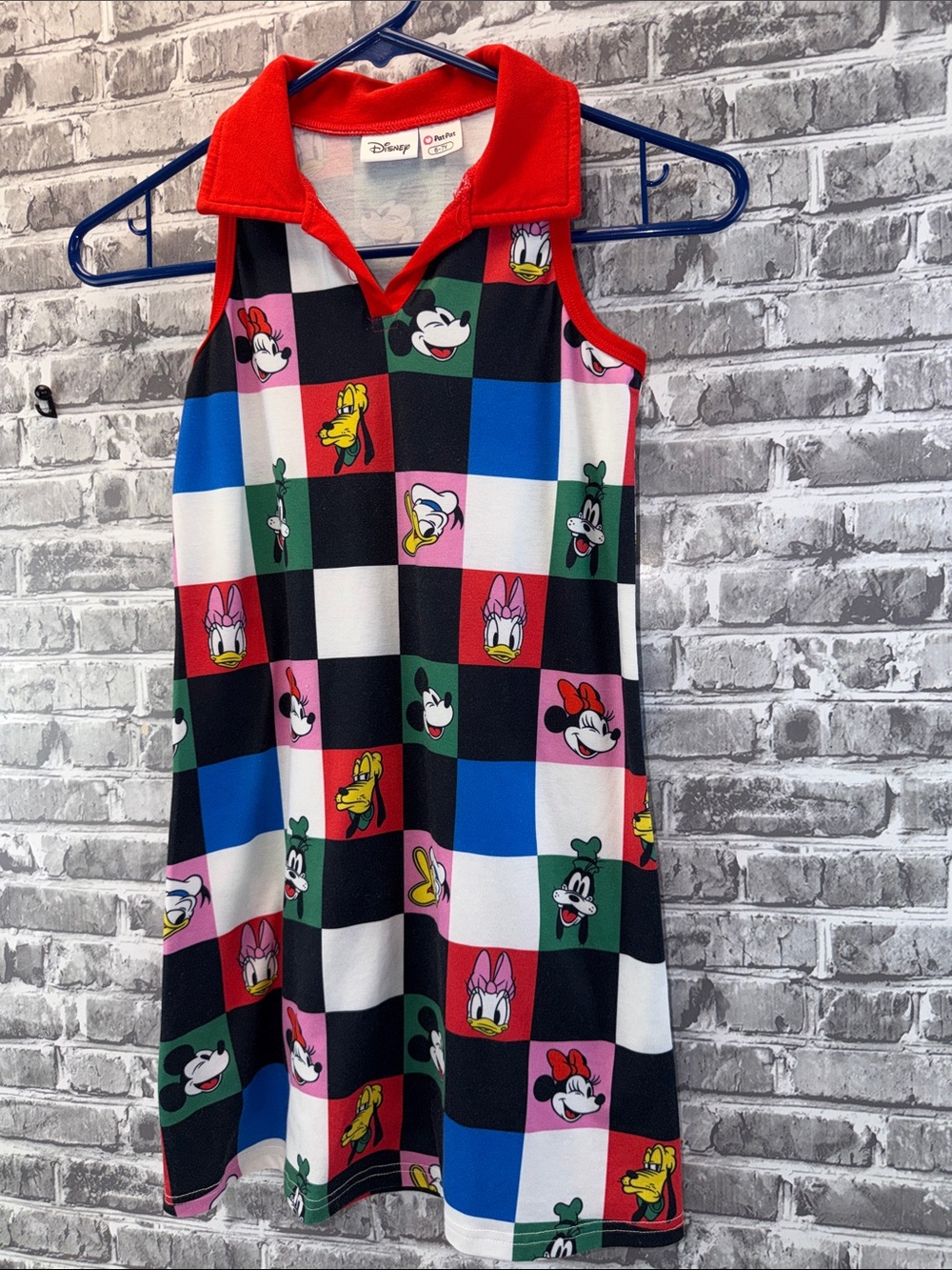 Disney Red Collar Checkerboard Character Dress with Multi-Colored Squares - Picture 3 of 9